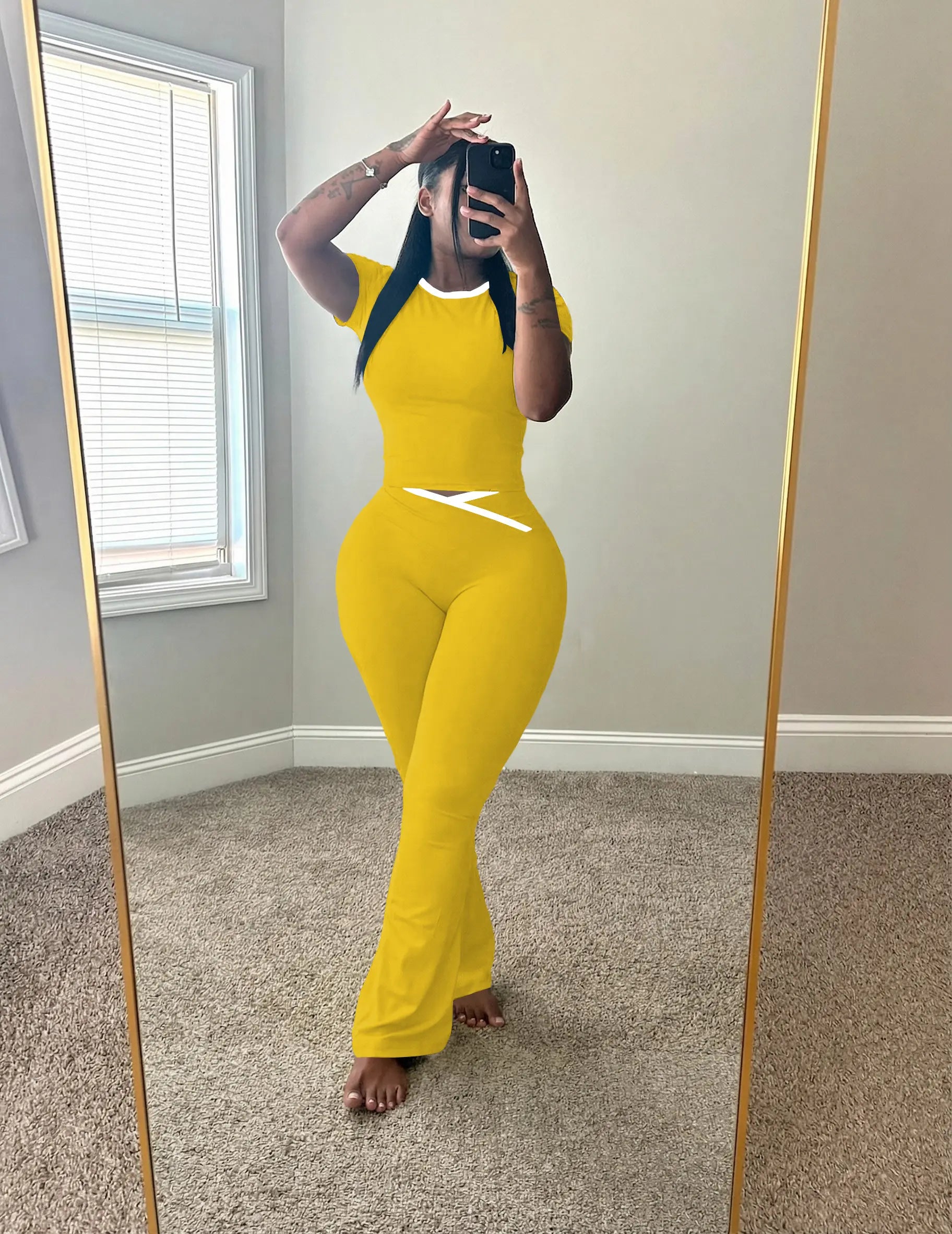 USBOUTIQUE CHIC Women's 2026 Summer 2-Piece Activewear Set: Short Sleeve Crop Top & Crisscross Waist Flare Leggings