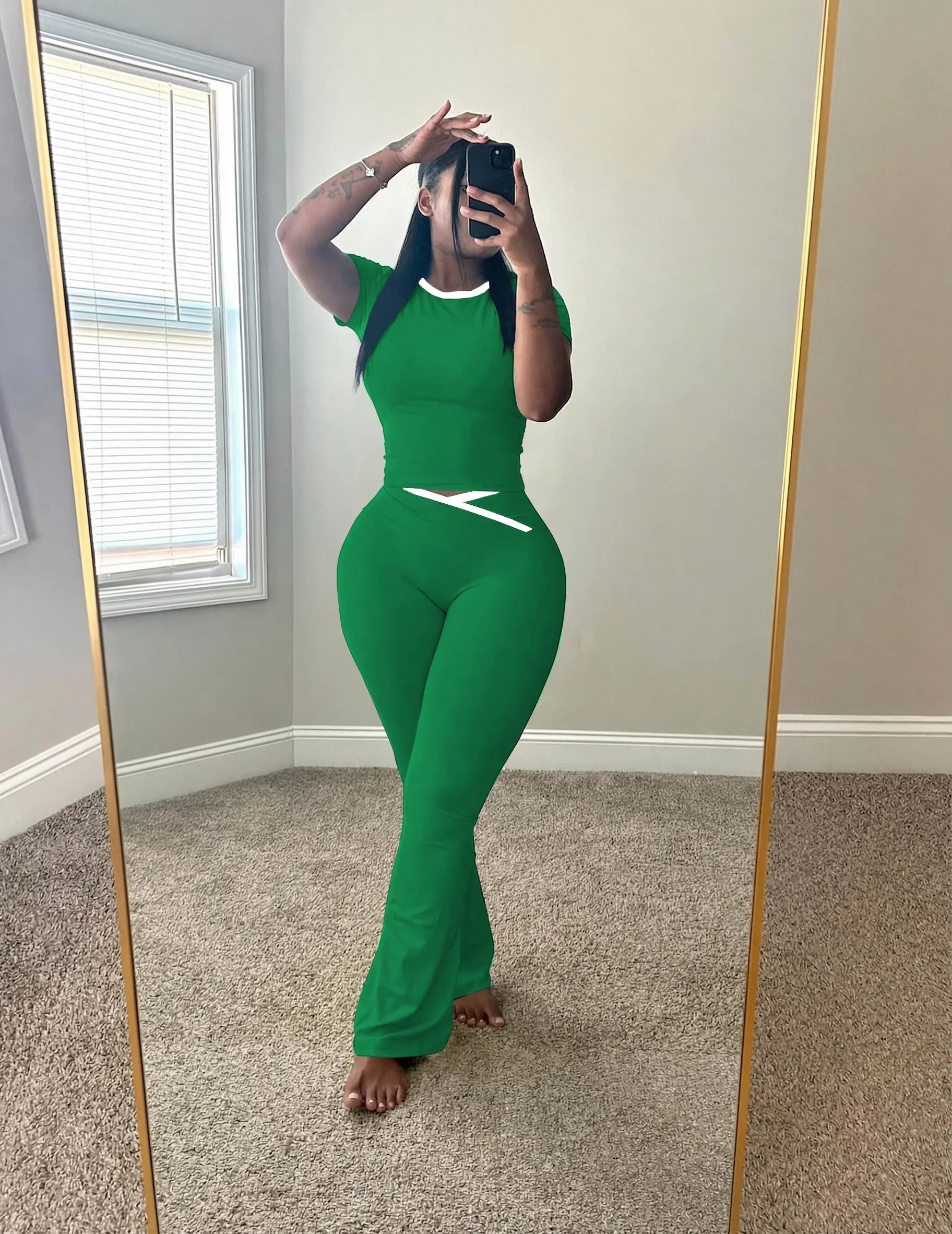 USBOUTIQUE CHIC Women's 2026 Summer 2-Piece Activewear Set: Short Sleeve Crop Top & Crisscross Waist Flare Leggings